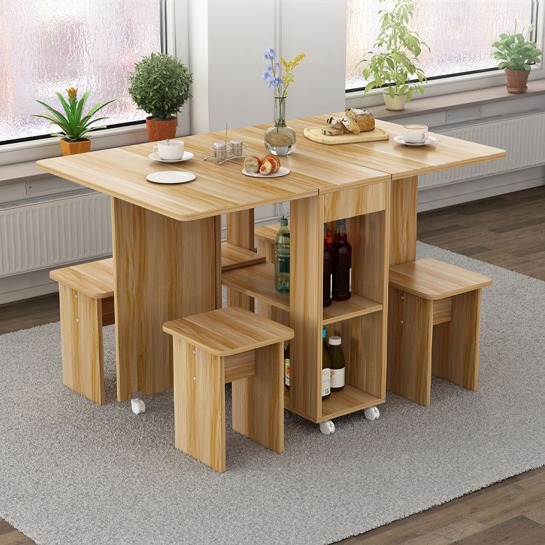 Mid-Century Modern Dining Table Rectangle Drop-Leaf Dining Table for Home Use