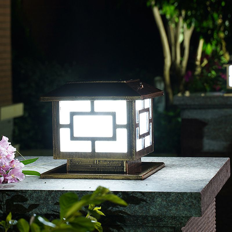 Rectangle Shape Metal Outdoor Lamp Modern Style 1 Light Solar Pillar Lights