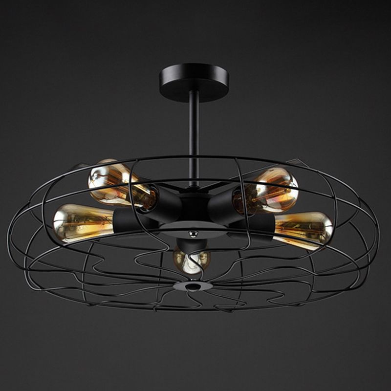 Luz de techo de marco vintage industrial de hierro forjado de 5 luces Semi Flush Monte para cafetería