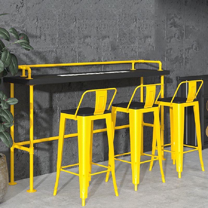 1/4 Pieces Industrial Rectangle Solid Wood Counter Table with High Stools