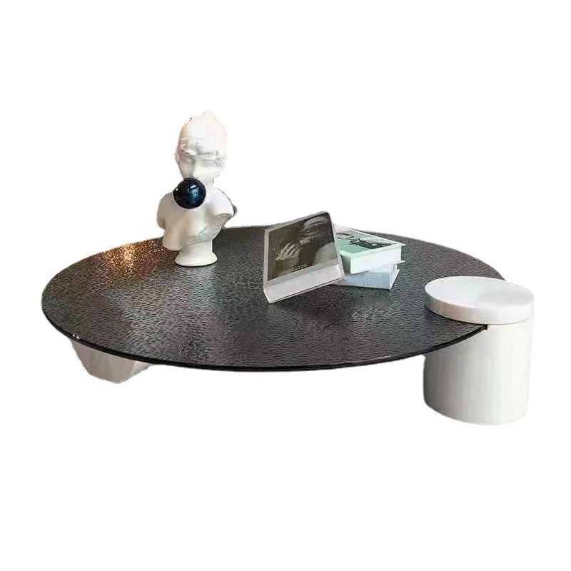 Modern Style Slate & Glass Round Coffee Table with White Base and Black/white Top