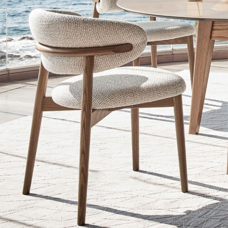 Upholstered Arm Chair Modern Style Open Back Dining Chair with Wood Legs
