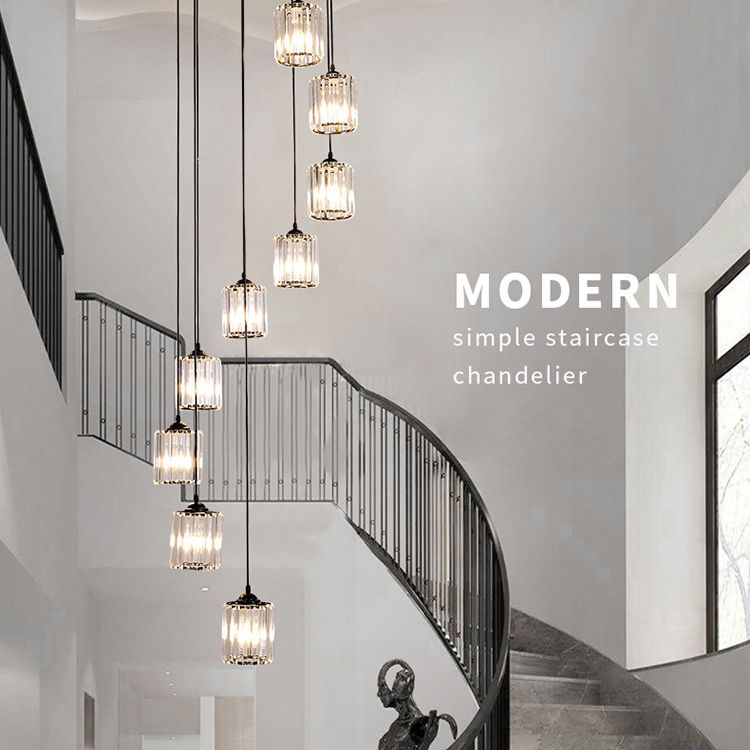 Cilindrische gesuspendeerde verlichtingsarmatuur Minimalistische kristallen trappenhangend plafondlicht in zwart