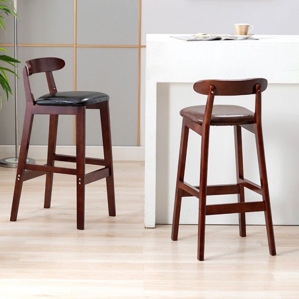 Scandinavian Rubberwood Upholstered Bar Stools Matte Finish Footrest Stool