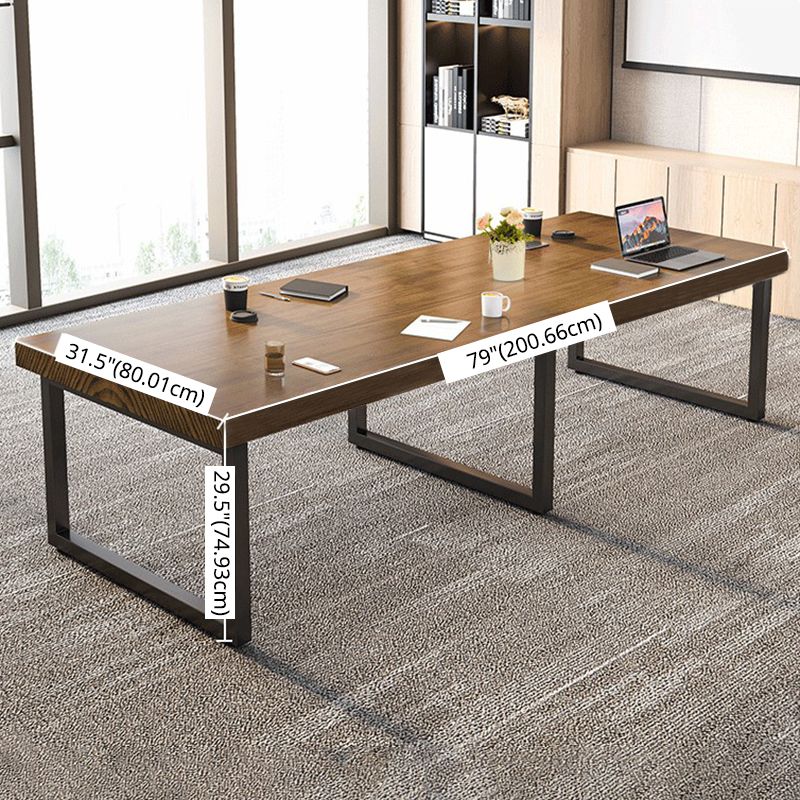 Industrial Solid Wood Dining¬†Room¬†Set with Rectangle Table and Metal Base Dining Table Furniture