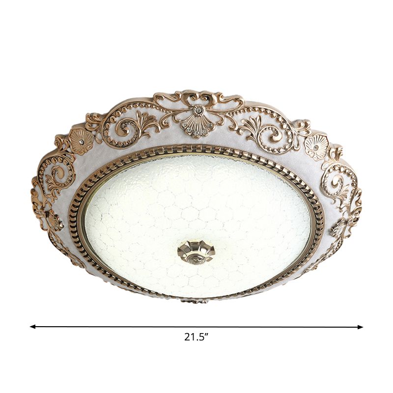 White LED Lighting Fixture Vintage Cream Glass Dome Design Flush Mount Lamp, 16"/18"/21.5" Wide