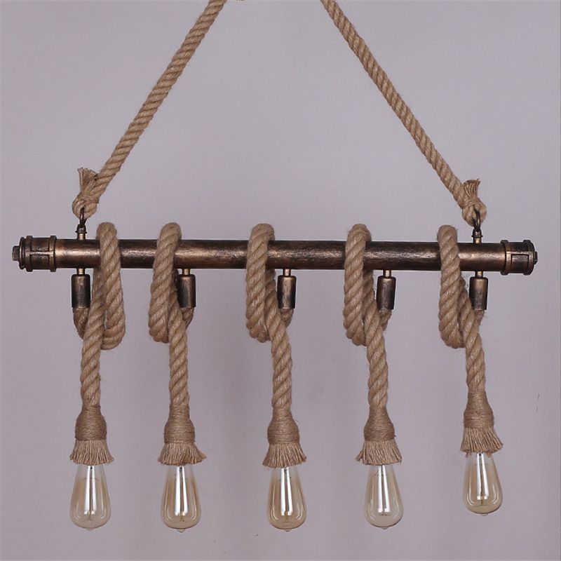 Linear Restaurant Island Lighting Fixture Industrial Metal Beige Chandelier Lighting Fixture