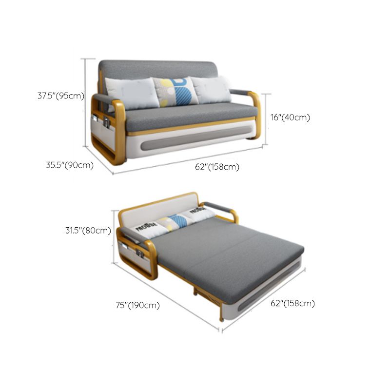 35.43" Wide Gray Sleeper Sofa Linen Square Arms Sofa Bed with Upholstered