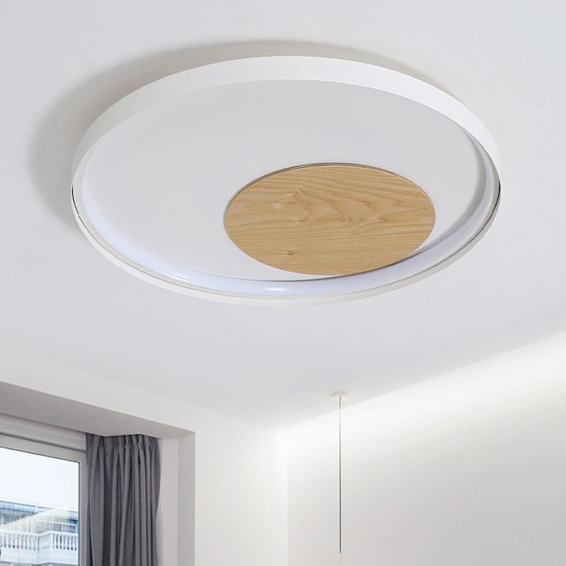 Disk Metal Ceiling Light Mounted Fixture Minimalist White/Black 12"/16"/19.5" Wide LED Flush Light, Natural Light/Remote Control Stepless Dimming