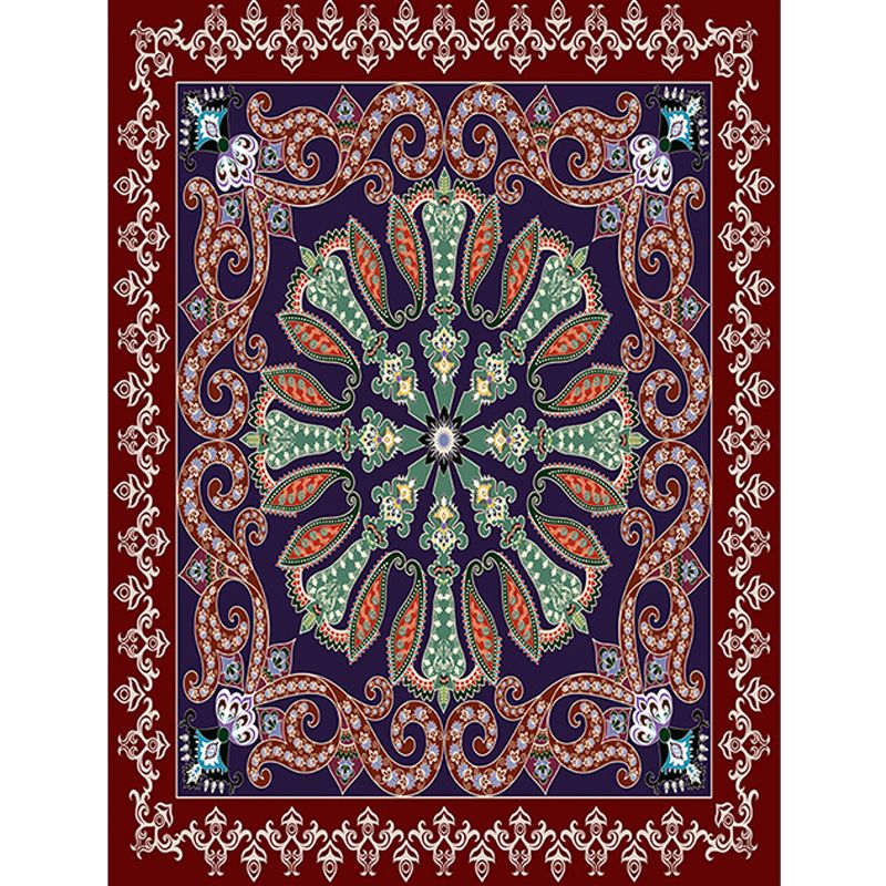 Moroccan Living Room Rug in Red and Blue Medallion Motif Flower Print Rug Polyester Non-Slip Area Rug