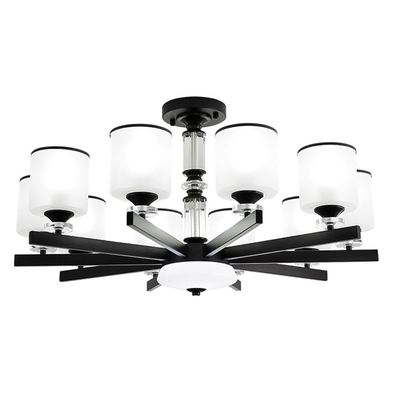 Milky Glass Cup Chandelier Modern Style Black Finish Hanging Light for Living Room