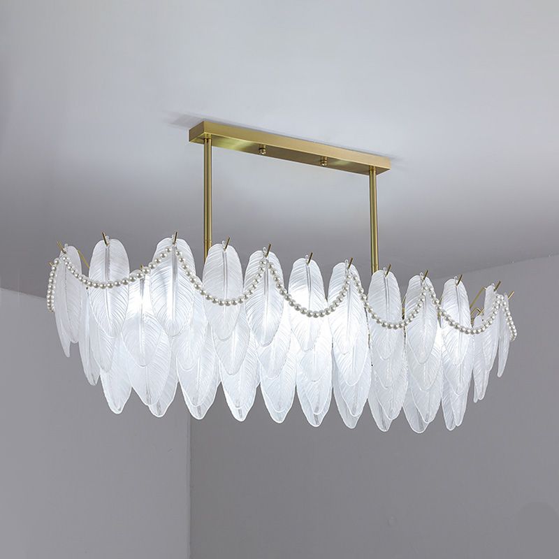 Feather-Shaped Island Light Fixtures Modernism Glass Island Pendant Lights in White Finish