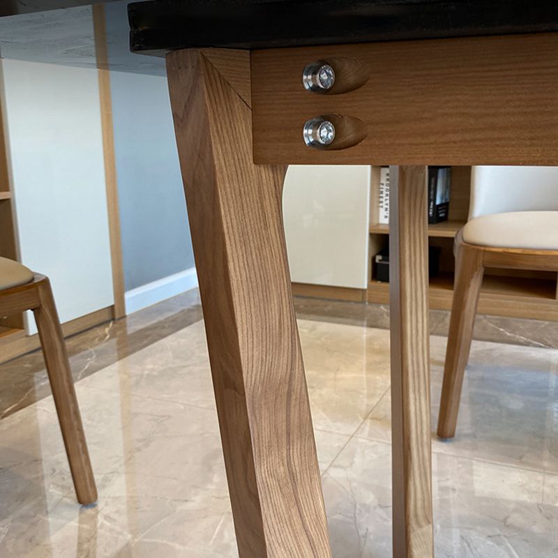 Contemporary Style White Slate Dining Table Rectangular Formal Dinette Set with Wood Base