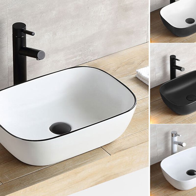 White Modern Sink Washroom Ceramic Rod Handle Faucet Bathroom Sink