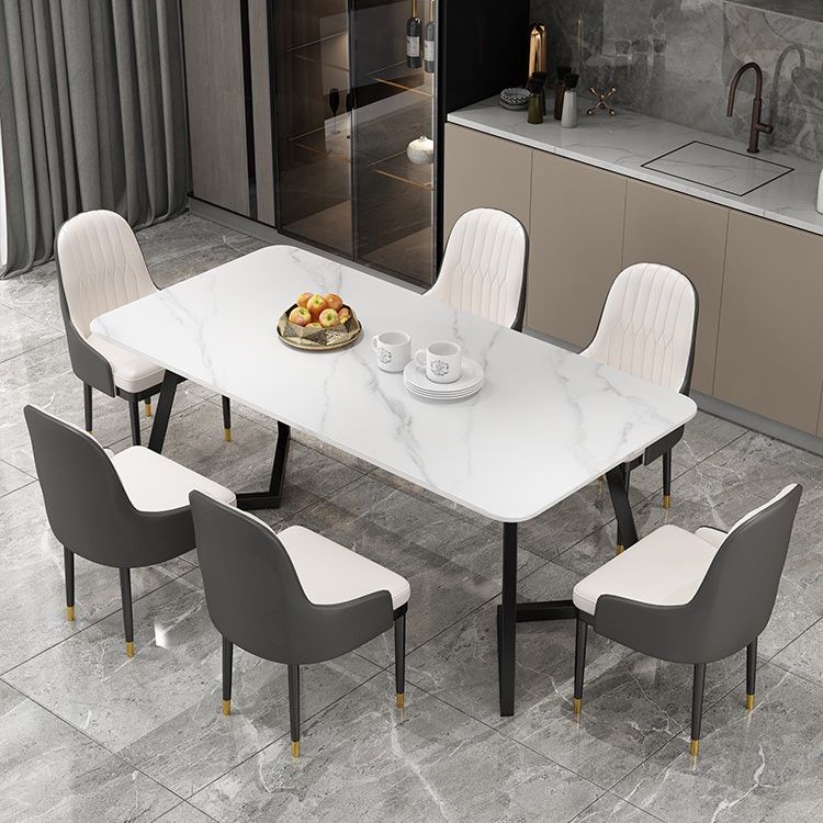 Modern Rectangle Dining Table Set 1/2/5/7 Pieces Dinette Set with White Sintered Stone Top