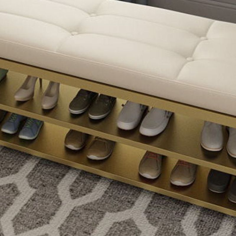 Glam Entryway Bench Cushioned Rectangle Seating Bench with Shoe Storage