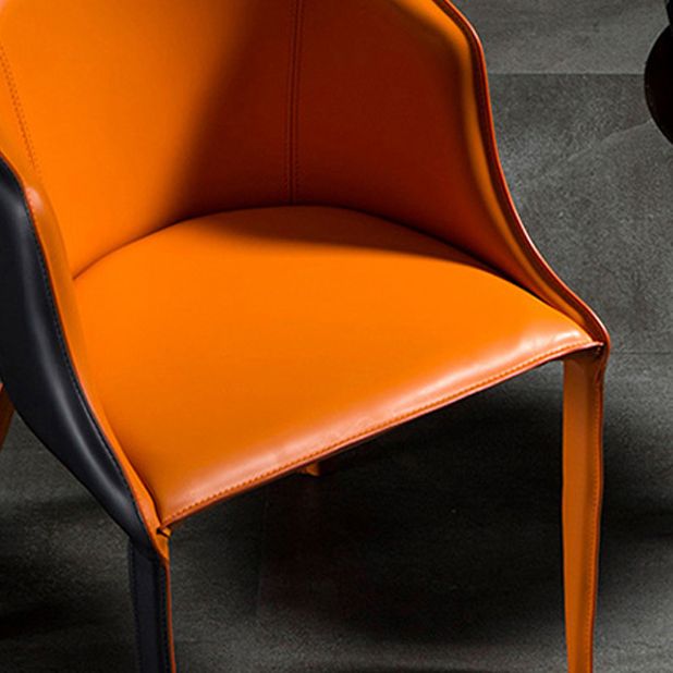 Designer Hotel Leather Arm Chair Matte Finish Solid Back Dining Chair