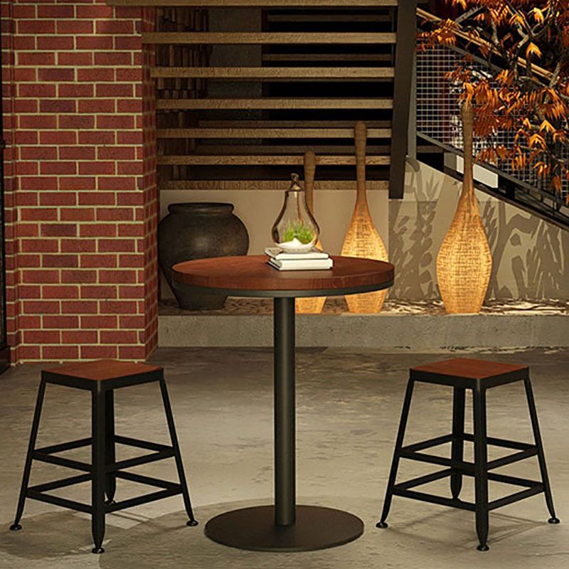 Industrial Wood Top Counter Table Black Metal Base Table for Coffee Shop