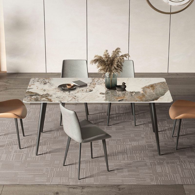 Modern Rectangle Table Sintered Stone Table with Metal Legs for Kitchen