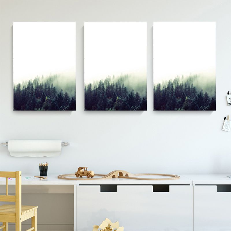 Modern Foggy Forest Wall Art Pastel Color Living Room Canvas Print, Textured