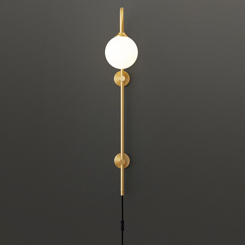 Bola Bedside Pared Lámpara colgante de vidrio 1 Cabeza Minimalista Montaje de pared Luz de luz en oro