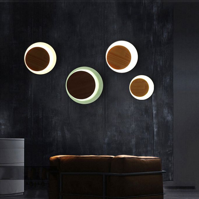 Éclairage d'applications à disque rond en bois de style minimaliste moderne 1 appliques lumineuses