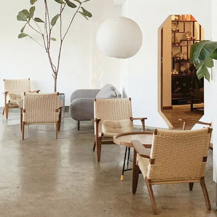 Contemporary Solid Wood Arm Chair Home Cane Back Dining Chair