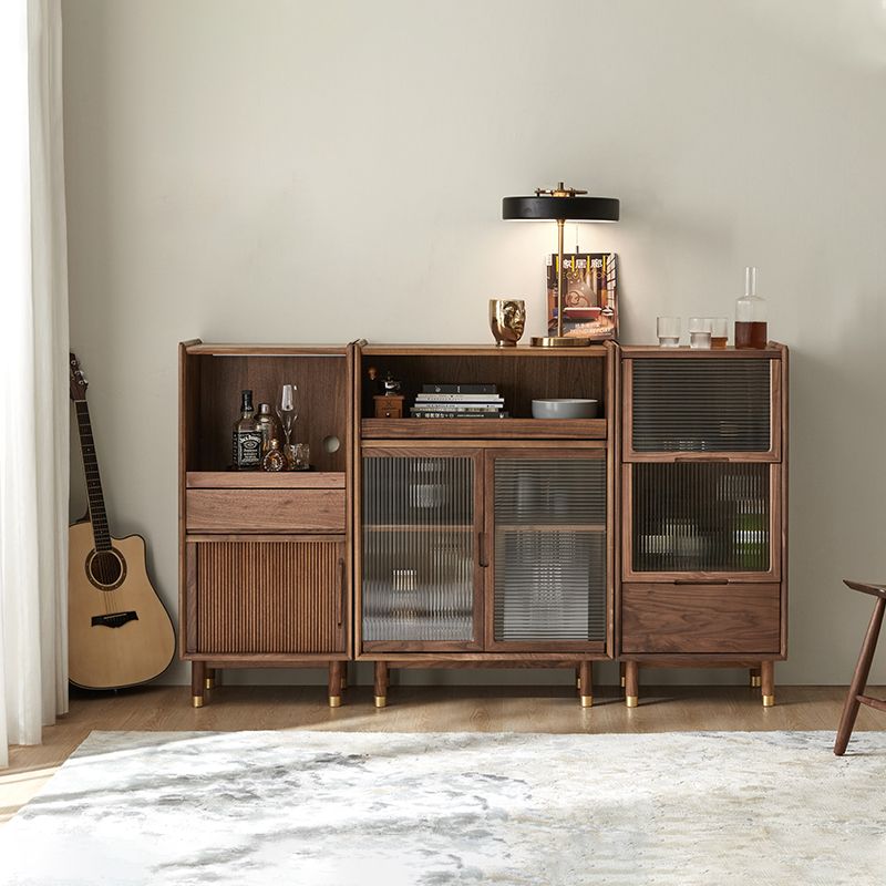 Storage Solid Wood Glass Door Cabinet Mid Century Chest in Walnut