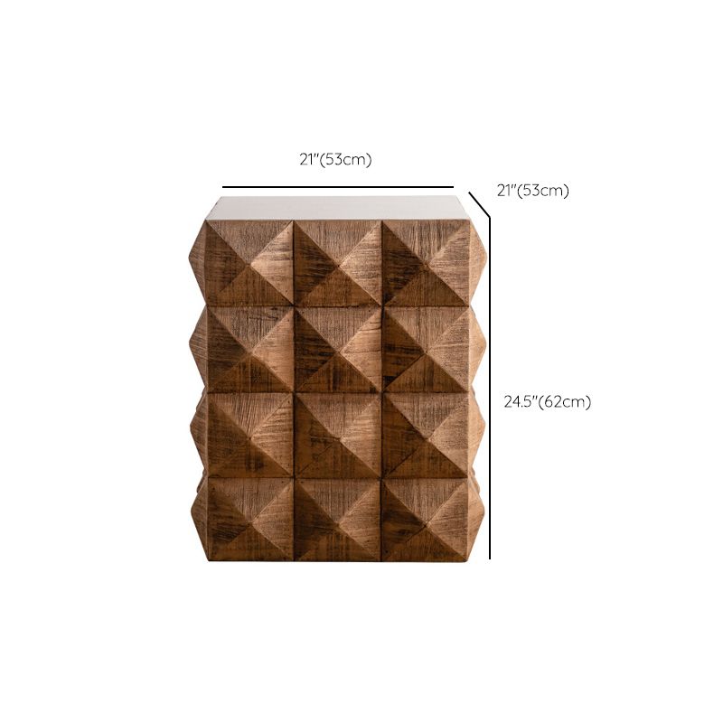 24.21" Tall Drum Side Table Solid Wood Square End Table Stand