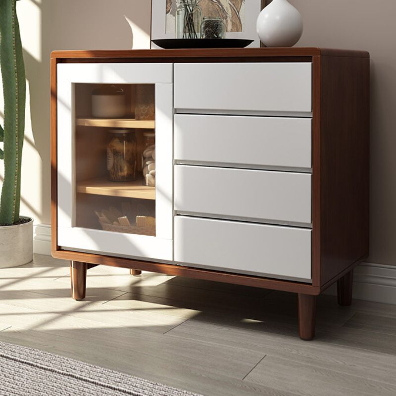 Rubber Wood Dining Room Sideboard Cabinet 35.5"L Modern Credenza with Drawers and Storage