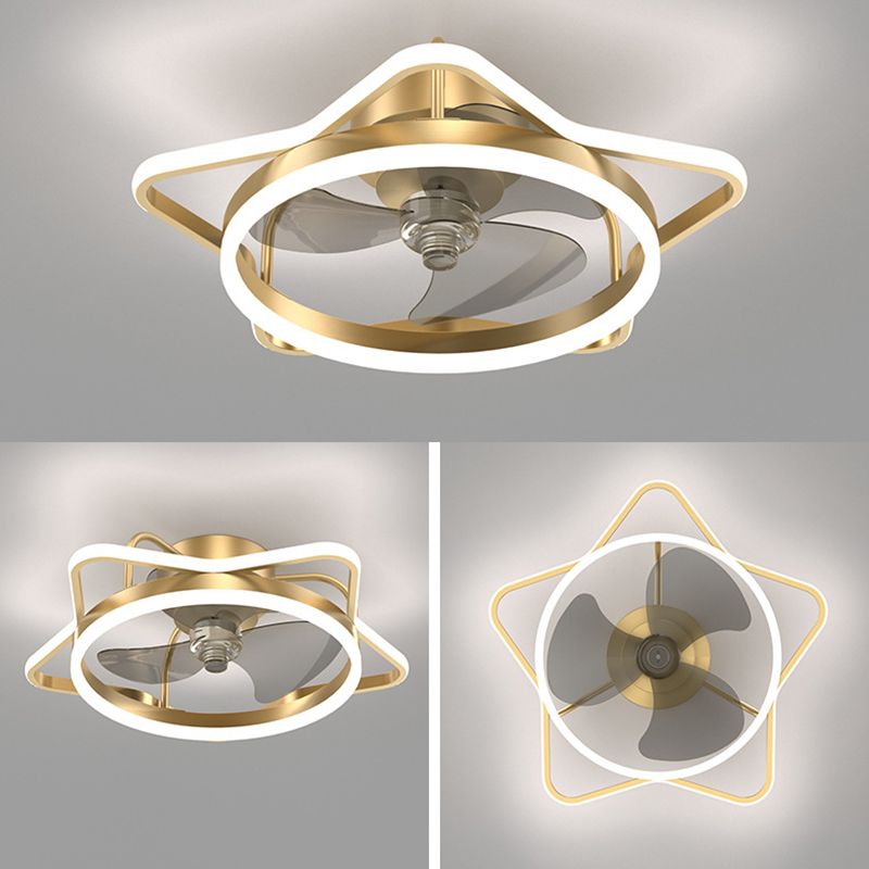 3-Blade Children Ceiling Fan Metallic Black/Golden Fan with Light for Dining Room