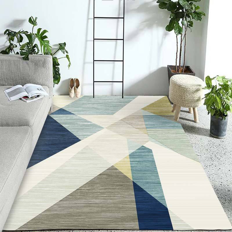 Pastel Colorblock Geometric Rug Multi-Color Nordic Carpet Polypropylene Pet Friendly Anti-Slip Backing Stain Resistant Rug for Room