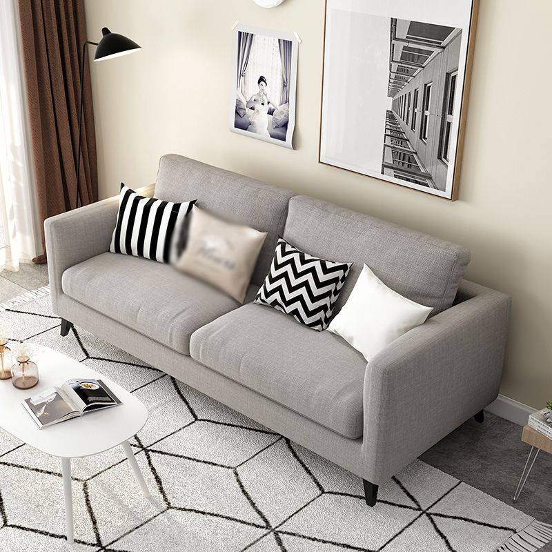Contemporary Linen Tuxedo Arm Standard Sofa with Loose Back for Living Room