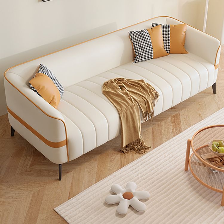 Contemporary 25.59" H Faux Leather Tuxedo Arm Sofa for Living Room