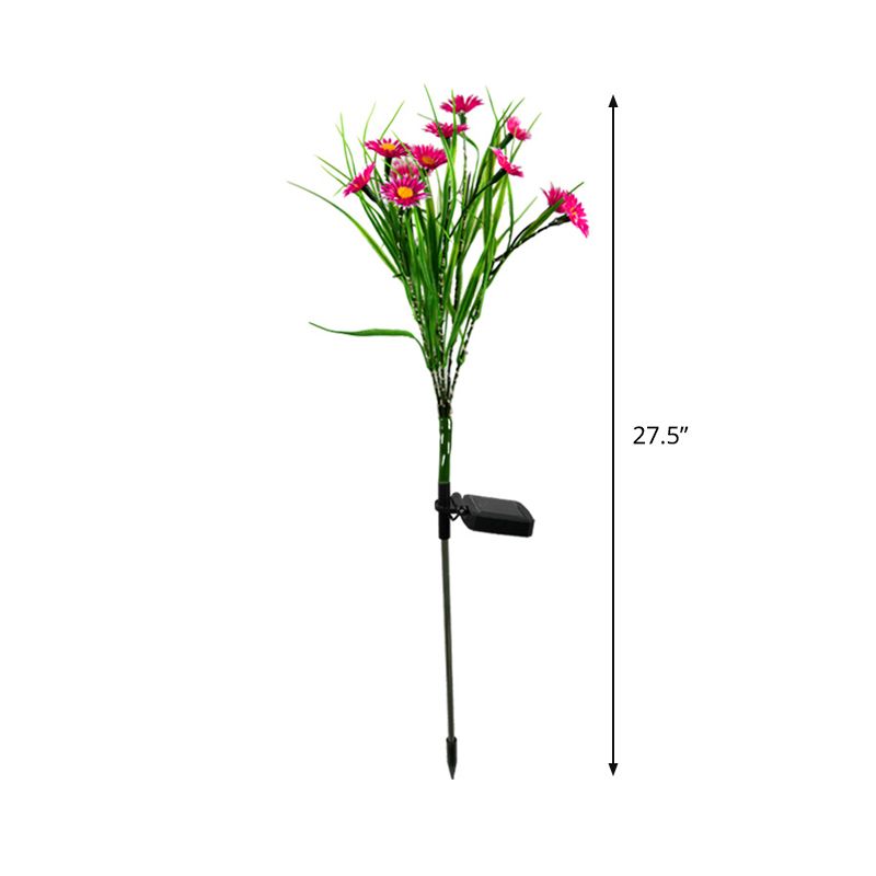 Rose Red Daisy Ground Light Decorative Fabric Solar LED Path Lamp for Courtyard, 2 Packs
