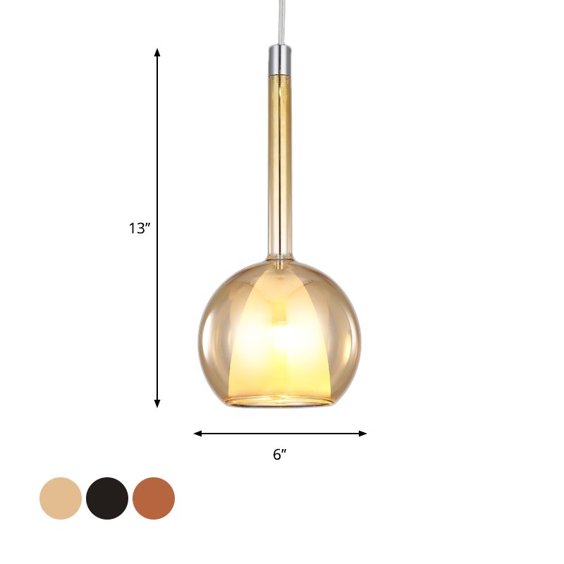 Colgante de suspensión esférica de vidrio de oro ahumado/ámbar/rosa contemporáneo 1 claro/níquel/cromo led colgante lámpara de luz
