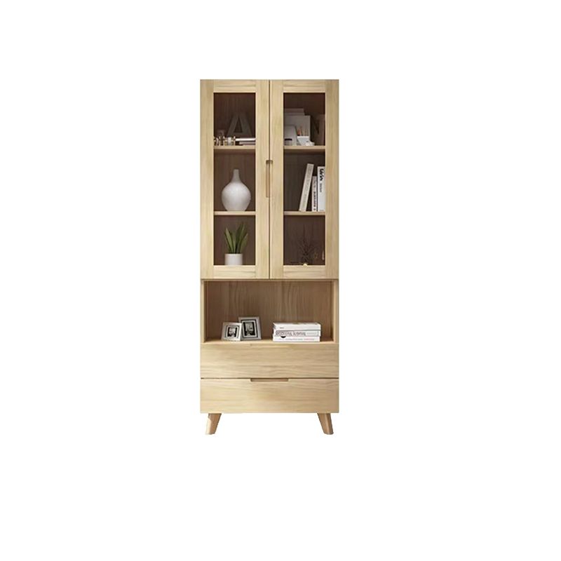 70.9" Tall Modern Natural Cabinet Solid Wood Chest with Glass Door
