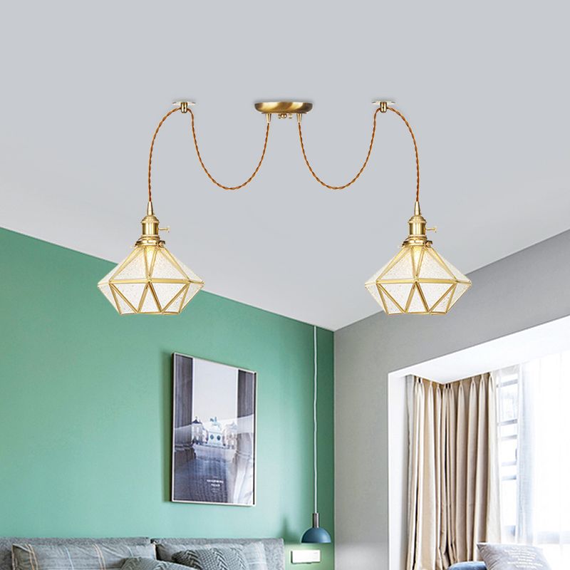 Gold 2/3/4 Heads Multiple Hanging Light Traditional Clear Water Glass Diamond Swag Pendant Lamp Fixture