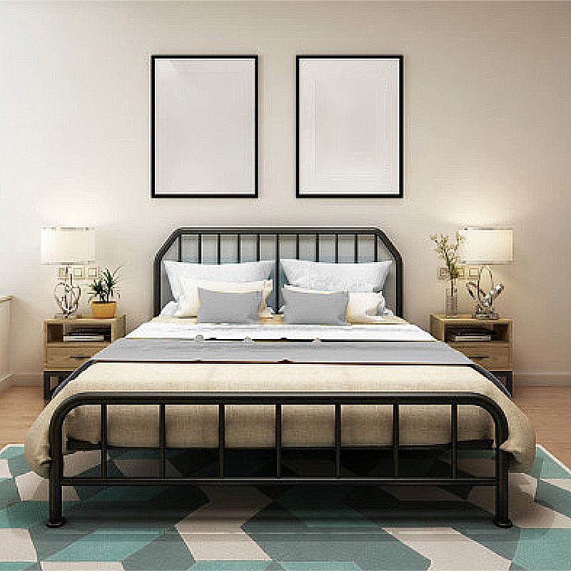 Solid Color Metal Open-Frame Bed Glam Slat Bed with Headboard