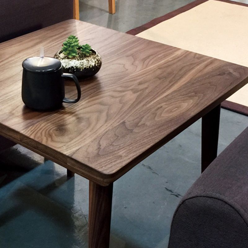 Mesa de comedor cuadrada de madera maciza en tono marrón, mesa industrial de 4 patas para comedor