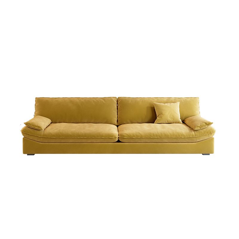 Contemporary Pillow Top Arm Sofa Sewn Pillow Back Sofa in Yellow