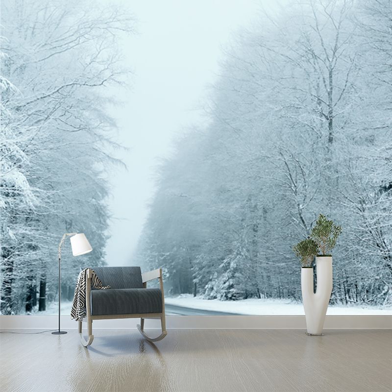 Photography Highway Snow Forest Mural Large Size Wall Covering for Home, Custom Print