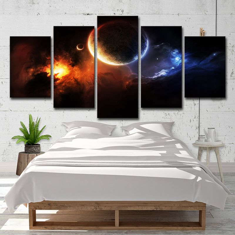 Black Space Planet Wall Art Astronomy Kids Style Multi-Piece Canvas Print for Bedroom