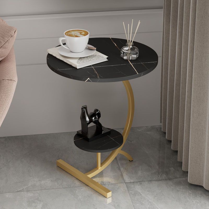 End Table with Storage and Shelf Modernist Slate Abstract Side Table