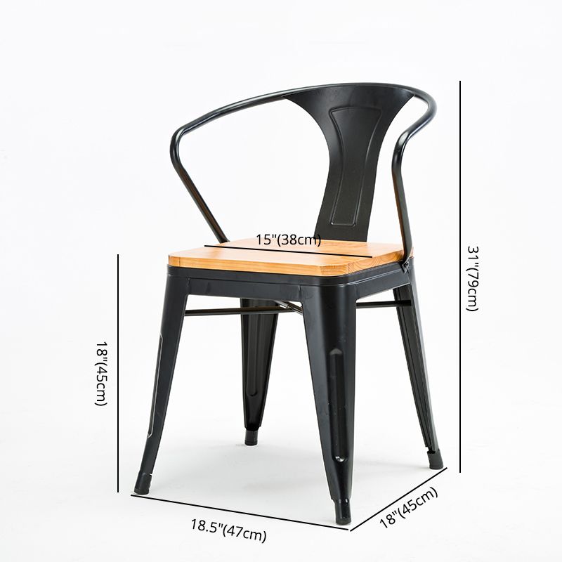 Industrial Dining Arm Chair Slat Back Side Chair with 4 Metal Legs for Home
