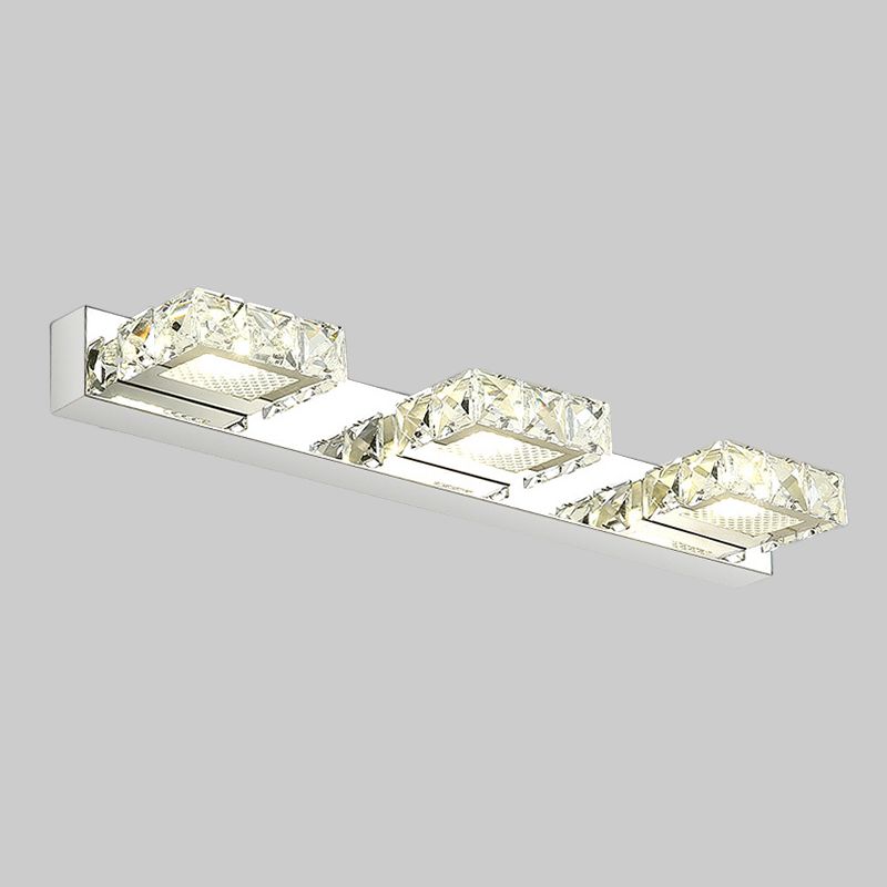 Silver LED Wall Sconce in Modern Luxury Style Stainless-Steel Rectangular Wall Light with Crystal Shade