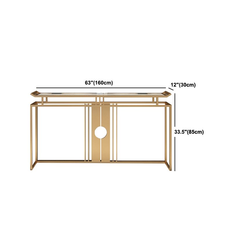 11" Wide Glam Accent Table Stone Gold Rectangle Console Accent Table