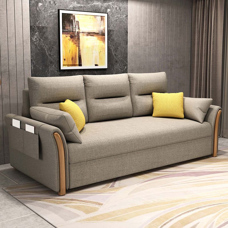 Convertible Flared Arm Sofa Bed Linen Sofa Bed in Brone for 3 peopl