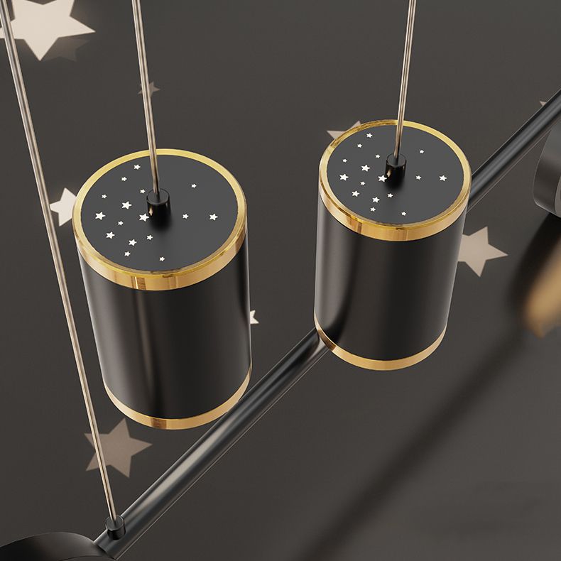 Zeitgenössischer Stil Geometry Island Lighting Metal 5 Light Island Leuchten in Schwarz