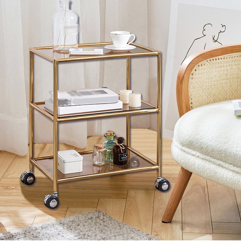 Rectangular Glass Shelf Included Side Table with Casters - 22"/23.6"/25.6" H